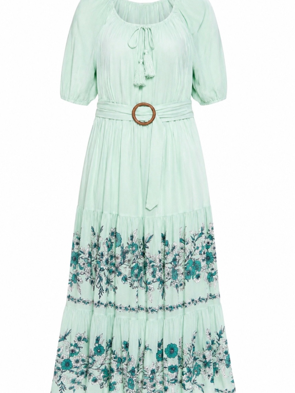 New Maxi Dress 22/24 Mint Green Floral Boho Cottage  with pockets 100% viscose